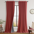 Guken Red Linen 100% Blackout Curtains 102 Inch Long for Bedroom 2 Panels Textured Farmhouse Room Darkening Back Tab Curtains Hooks Thermal…