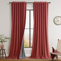 Guken Red Linen 100% Blackout Curtains 84 Inch Long for Bedroom 2 Panels Textured Black Out Thermal Insulated Privacy Back Tab Curtains Hoo…