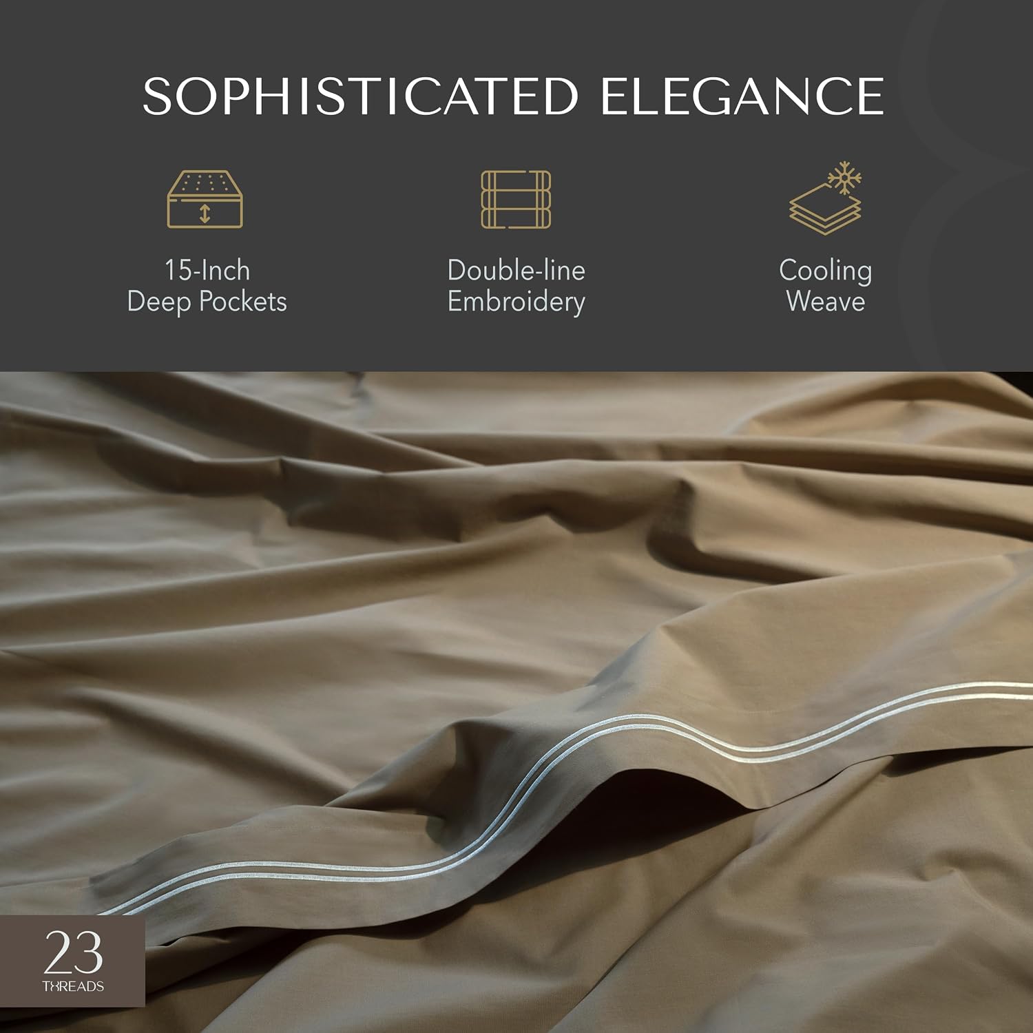 23Threads 23 THREADS X101 Series Cotton Percale Rich Bed Sheets and Pillowcases Set, 15 Inch Deep Pocket, Luxury Cooling Bedding Linen, Que…