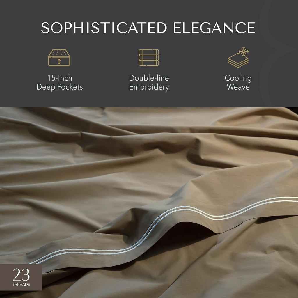 23Threads 23 THREADS X101 Series Cotton Percale Rich Bed Sheets and Pillowcases Set, 15 Inch Deep Pocket, Luxury Cooling Bedding Linen, Kin…