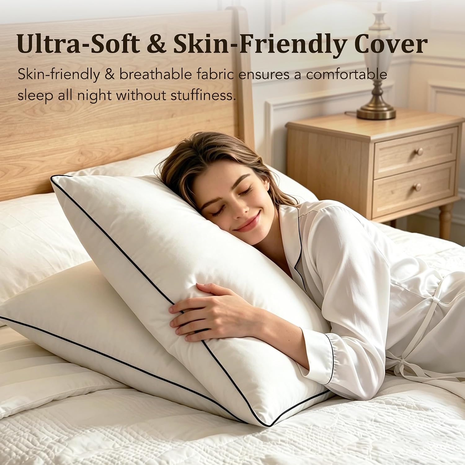 Bed Pillow, Luxury Hotel Feather and Down Pillow for Side and Back Sleepers with Premium Cotton Shell, Gusseted Soft and Supportive…