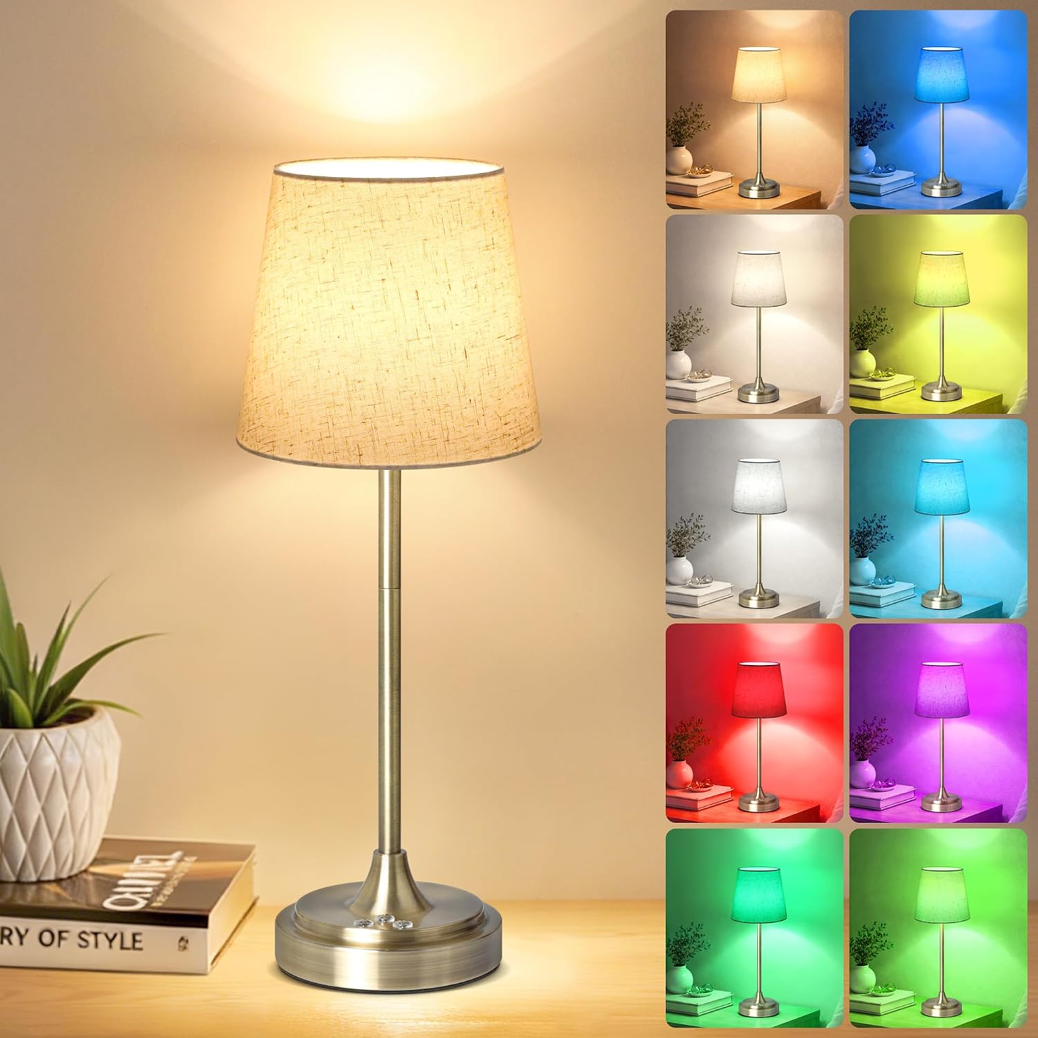 Wowag Cordless Table Lamp Rechargeable,5000mAh Battery Operated Desk Lamp,3 Colors & 7 RGB Stepless Dimmable, Touch Ambient Light for…