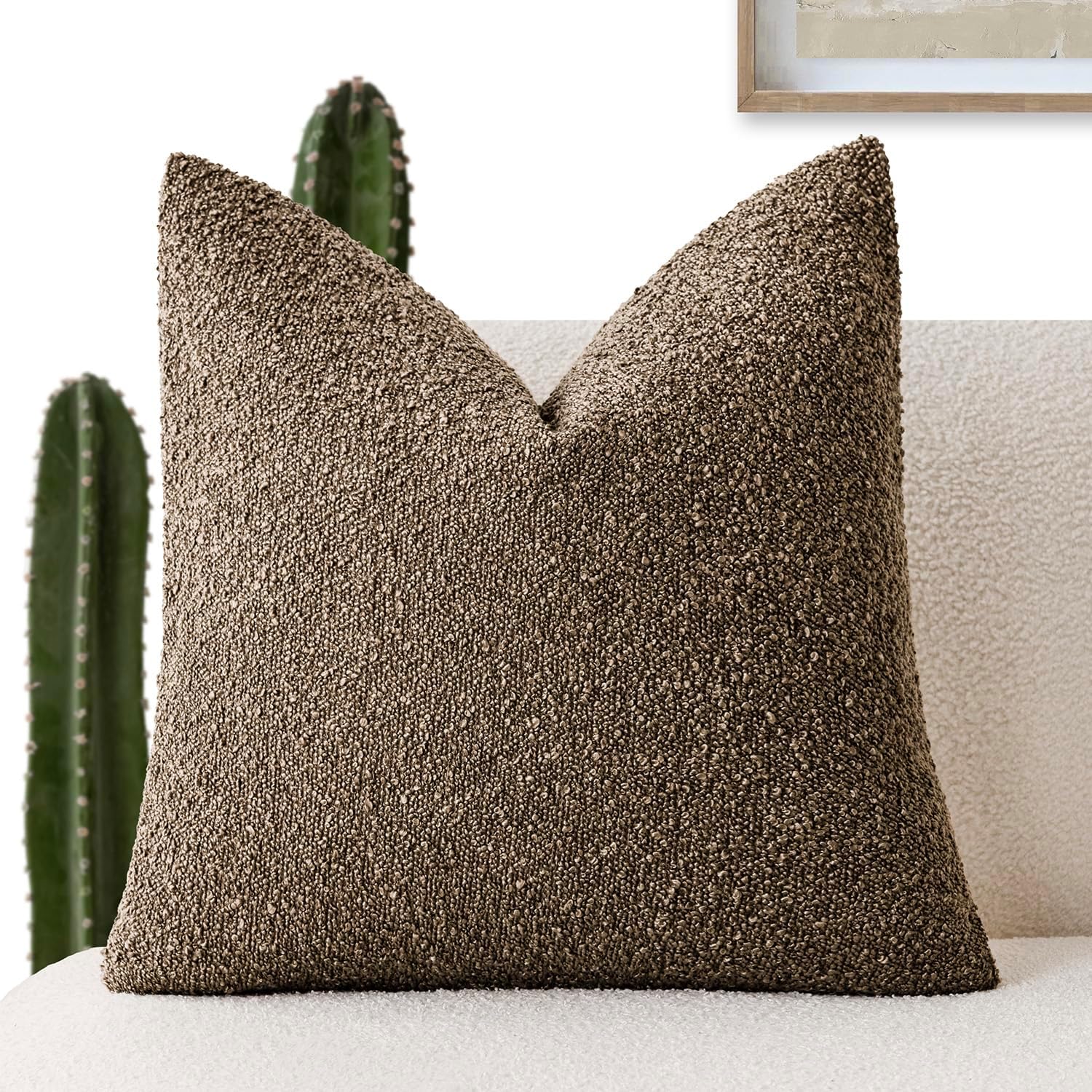 Foindtower Decorative Textured Boucle Throw Pillow Covers Accent Solid Pillow Cases Neutral Soft Cozy Couch Cushion Case for Chair Sofa…