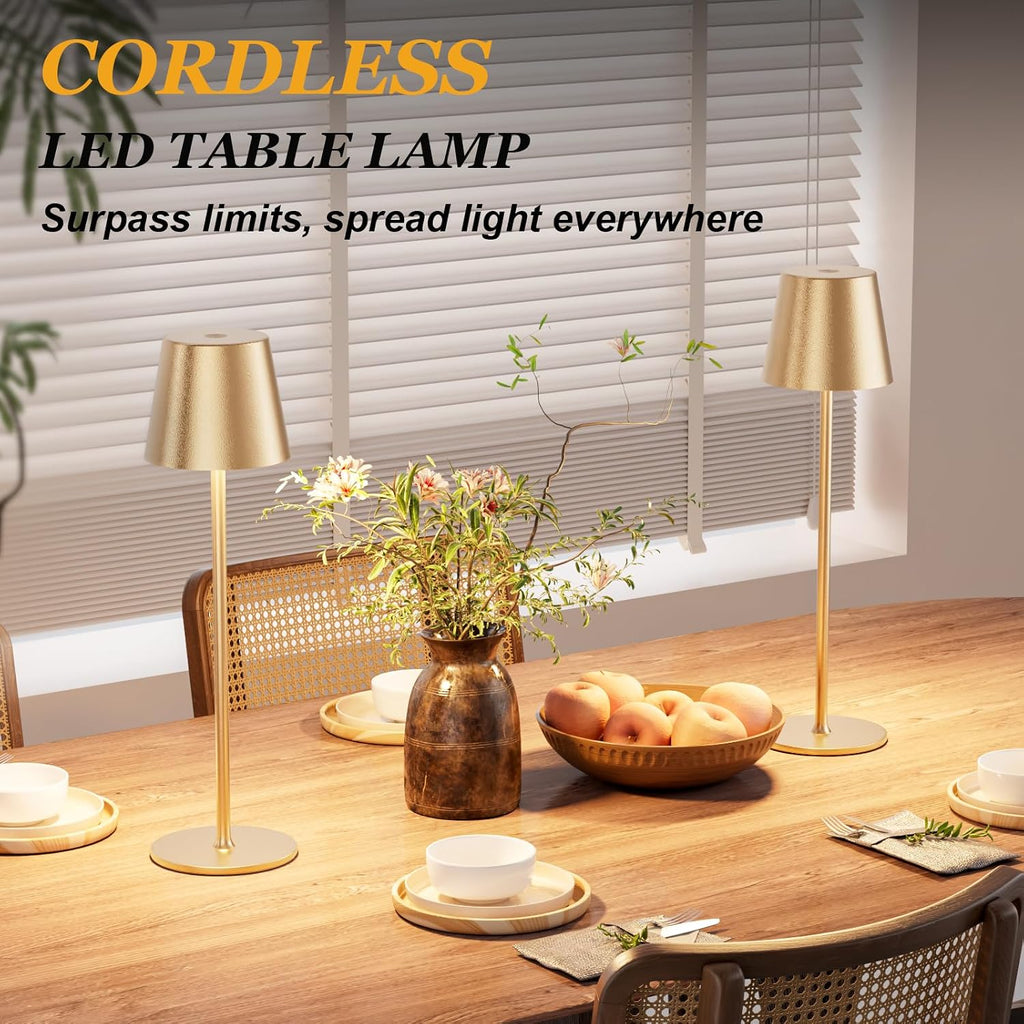 Kakanuo Cordless Table Lamp Rechargeable Gold - KK 4 Pack Battery Operated Lamp for Dining Table, 3 Color Stepless Dimming Wireless Lamp…