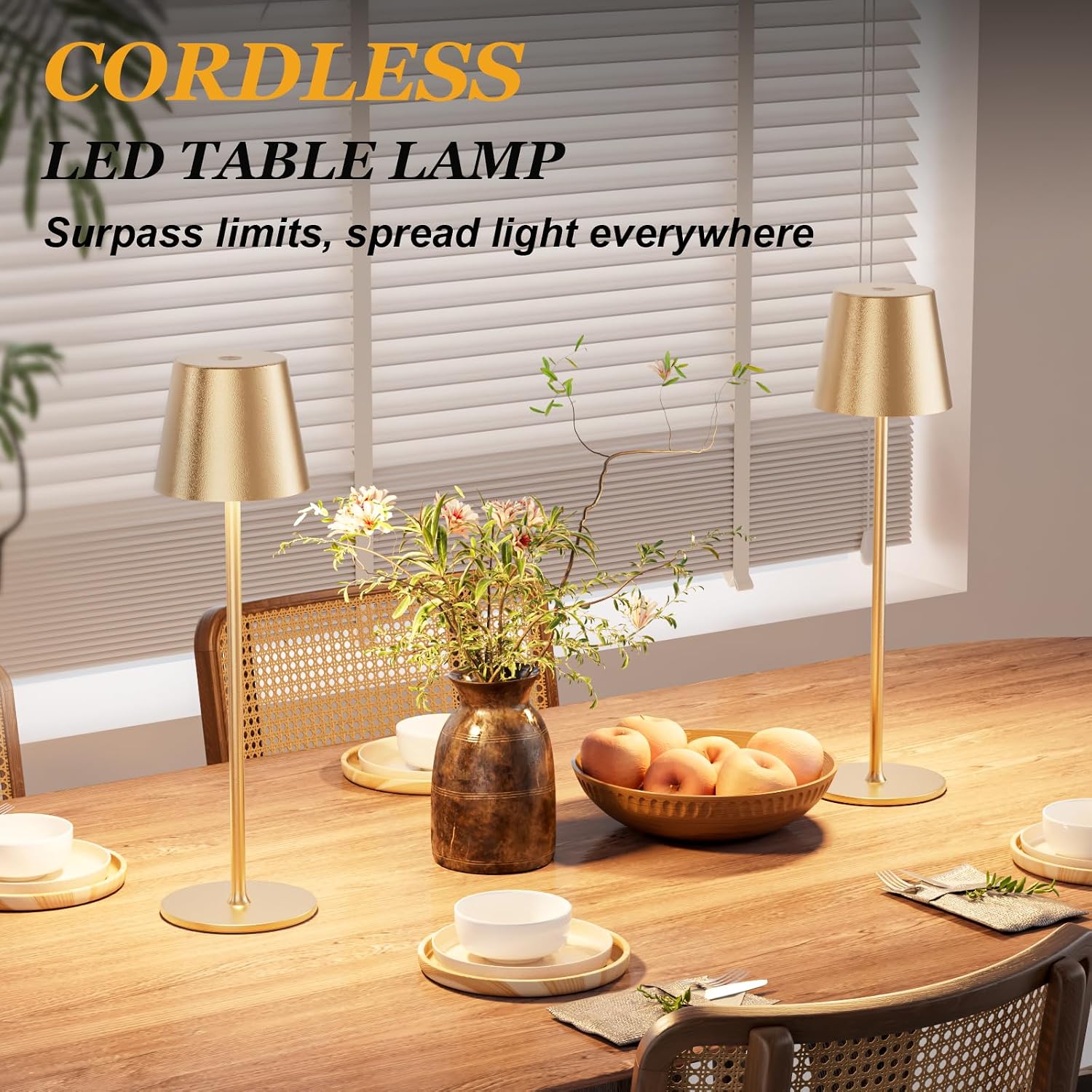 Kakanuo Cordless Table Lamp Rechargeable Gold - KK 4 Pack Battery Operated Lamp for Dining Table, 3 Color Stepless Dimming Wireless Lamp…