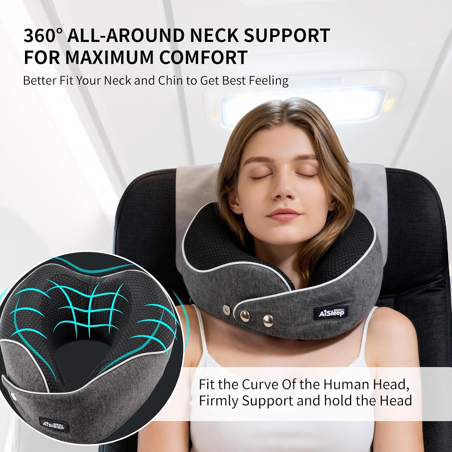 Travel Pillow, Memory Foam Neck Pillow Airplane, Travel Pillows for Airplanes, 360o Ergonomic Design Travel Neck Pillow for Travel, Car…