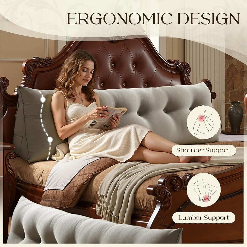 WOWMAX 80% Cotton & 20% Linen Blend Headboard Pillow – Queen Size Reading Wedge Backrest for Bed, Handmade Firm Support Bolster Cushion…