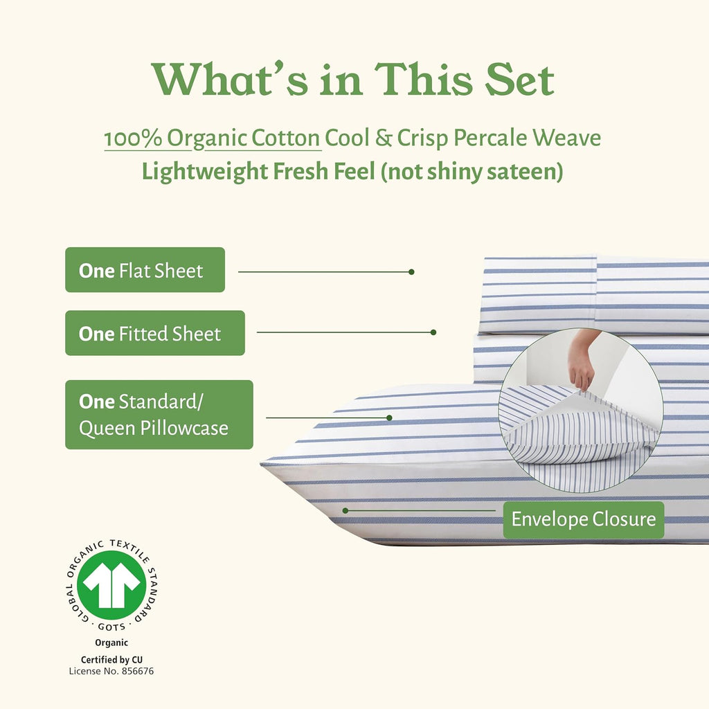 CaliforniaDesignDen California Design Den Striped Twin Sheets Set - 100% Organic Cotton, Soft and Crisp Percale Sheets with Deep Pockets, D…