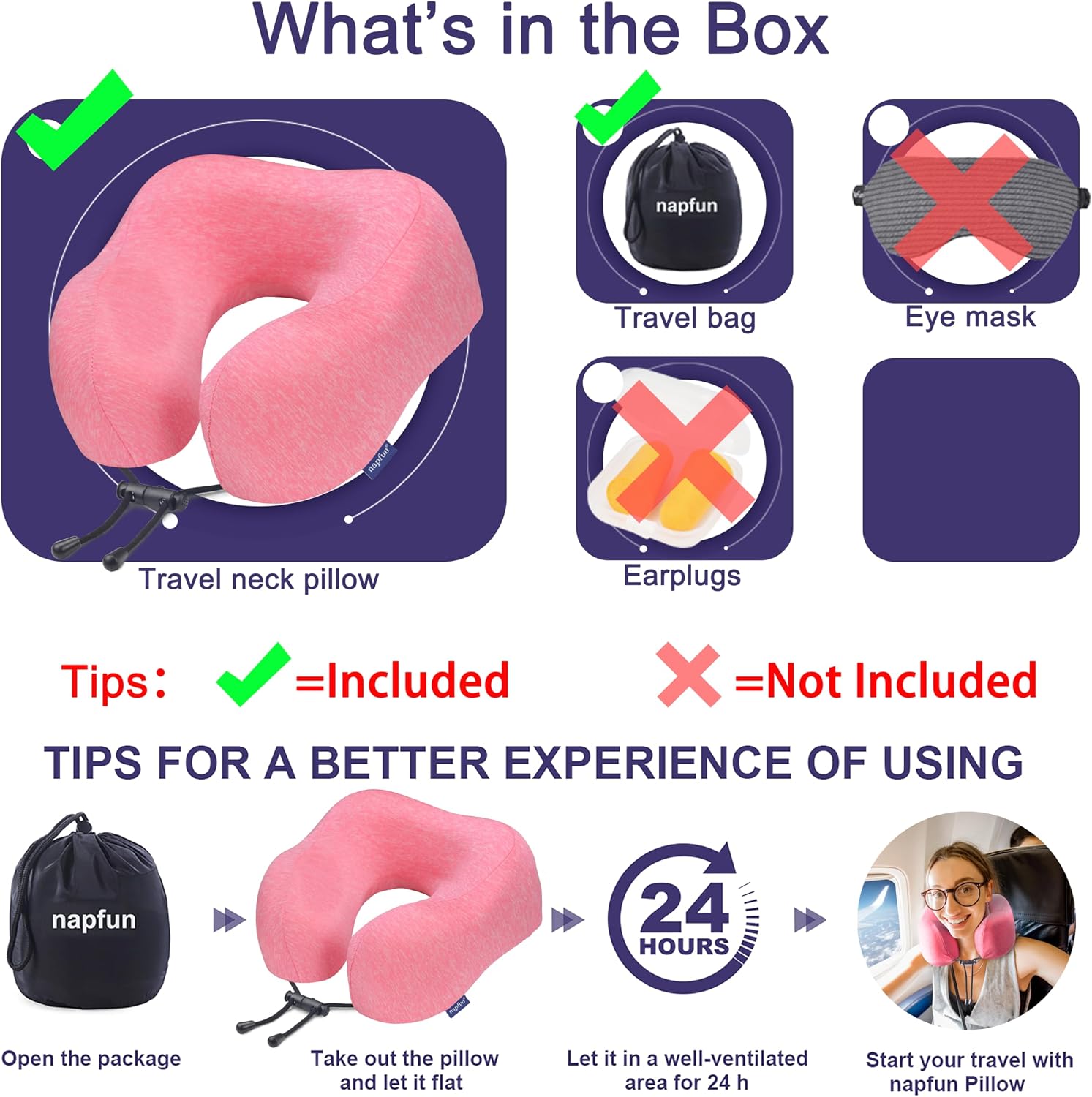 napfun Neck Pillow for Traveling, Upgraded Travel Neck Pillow for Airplane 100% Pure Memory Foam Travel Pillow for Flight Headrest Sleep…