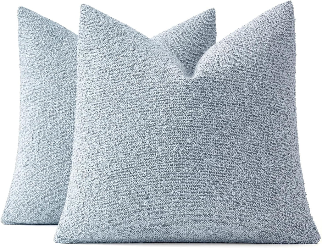 Miulee 22x22 Inch Decorative Euro Sham Pillow Covers for Couch Bed Set of 2 Textured Boucle Neutral Throw Pillow Covers Light Blue Accent S…