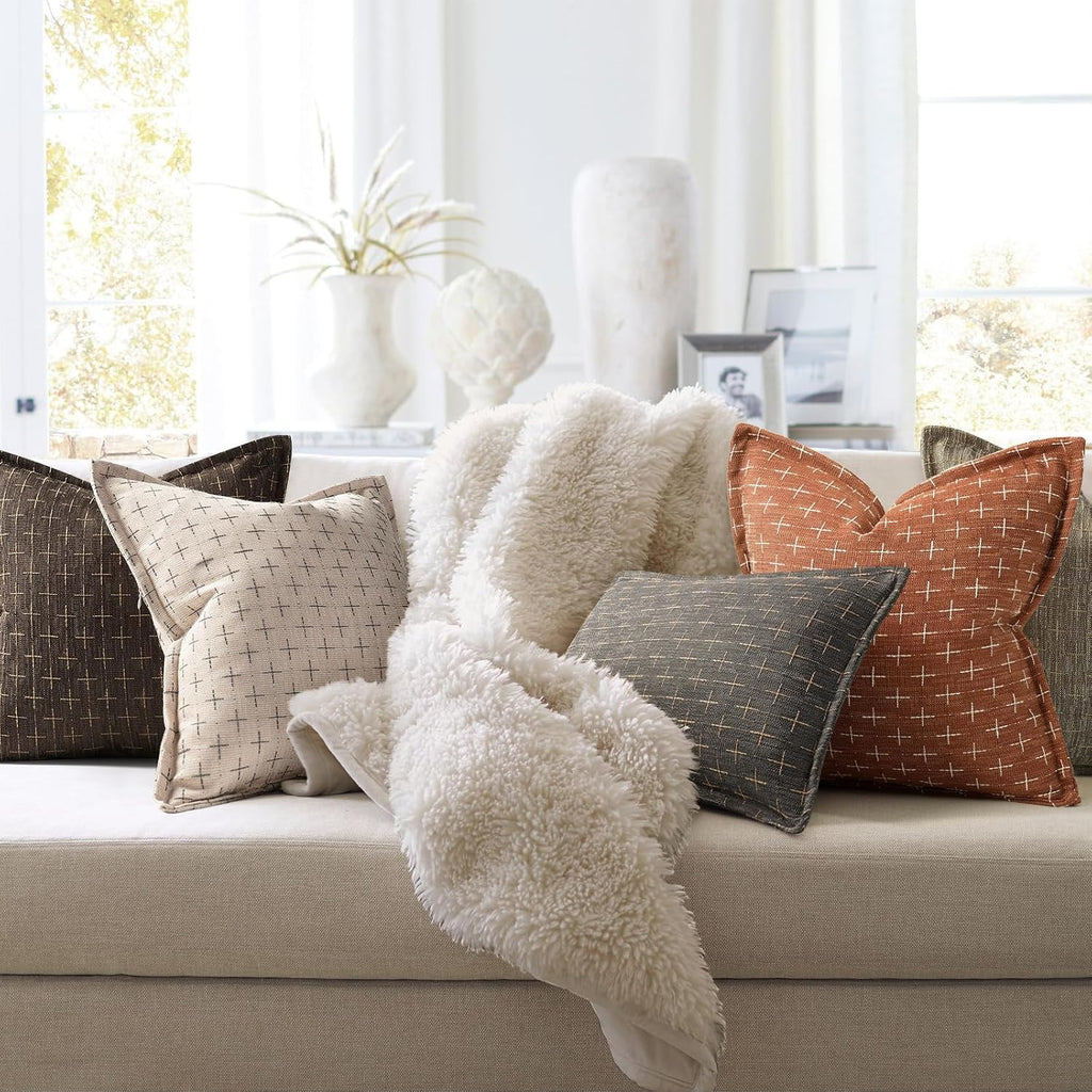 Zwjd Fall Pillow Covers 16x16 Set of 2 Soft Polyester Textured Rust Pillow Covers with Stylish Flange Edge Cozy Farmhouse Throw Pillows for…