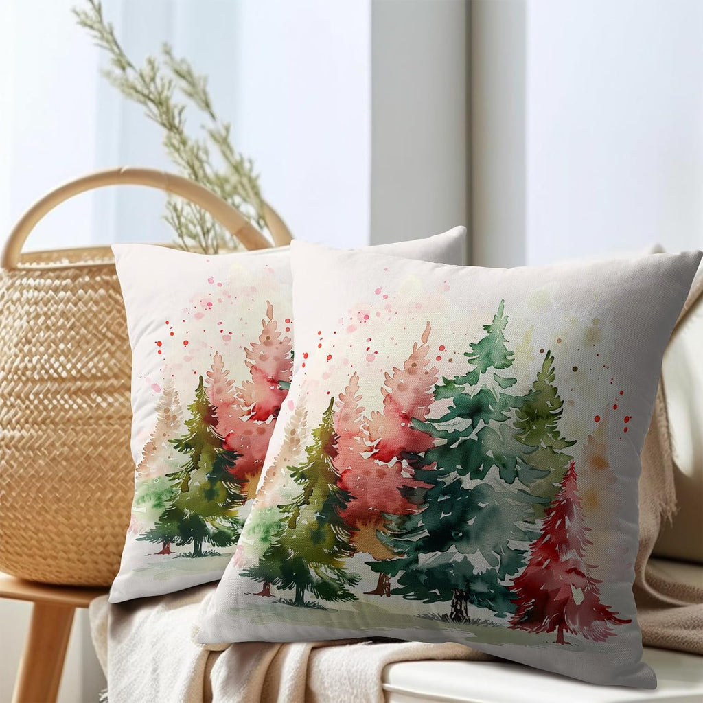Granbey Christmas Tree Outdoor Throw Pillow Cover 16x16 Inch Set of 2 Winter Colorful Pine Tree Cushion Covers Xmas Holiday Theme Accent Pi…