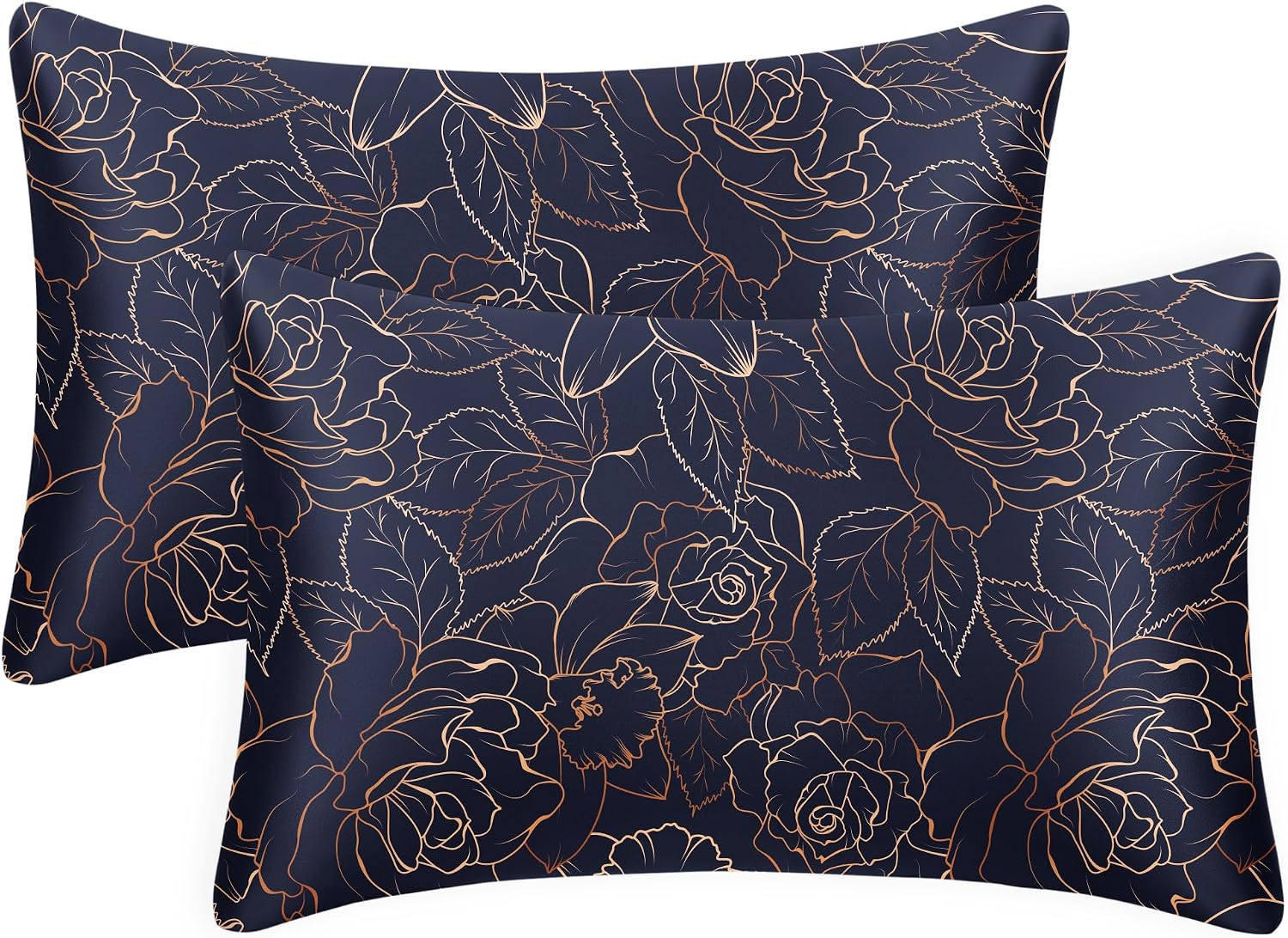 EXQ Home Satin Pillowcase for Hair and Skin- Rose on Blue Silk Pillowcase 2 Pack 20x26 inches - Standard Size Pillow Cases with Envelope…