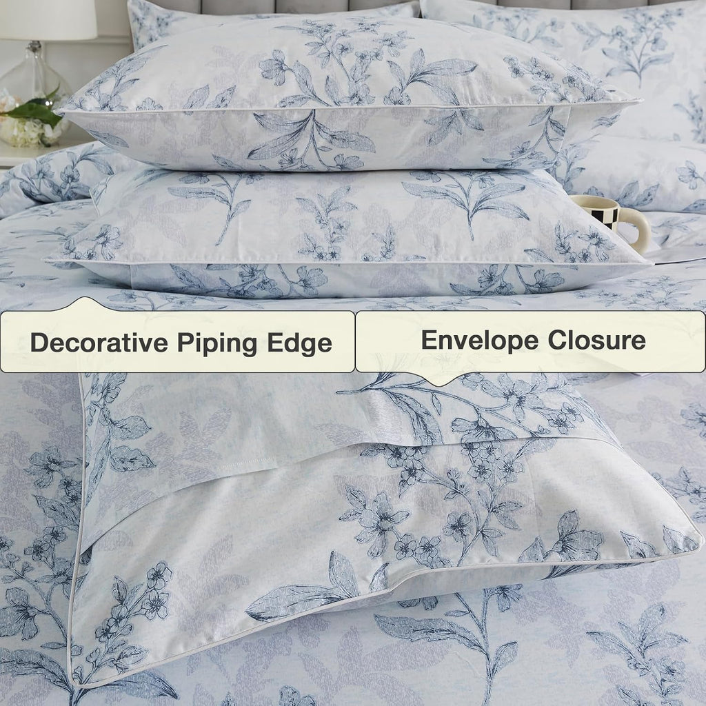 Puralens Grey Floral Duvet Cover King Size 3Pcs, 100% Cotton Flower Patterned Boho Comforter Cover Set with Zipper, Soft Crisp White Percal…