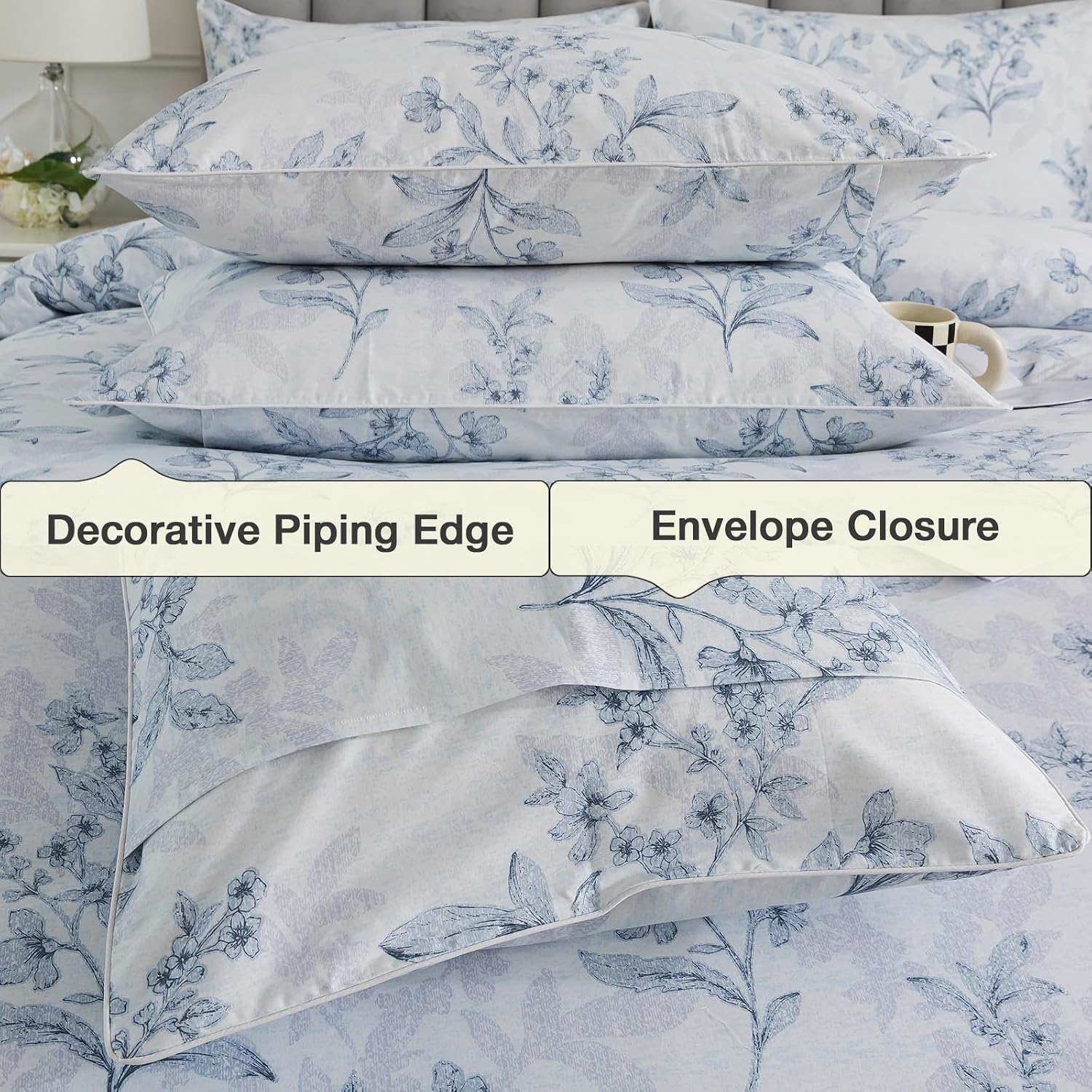 Puralens Grey Floral Duvet Cover King Size 3Pcs, 100% Cotton Flower Patterned Boho Comforter Cover Set with Zipper, Soft Crisp White Percal…
