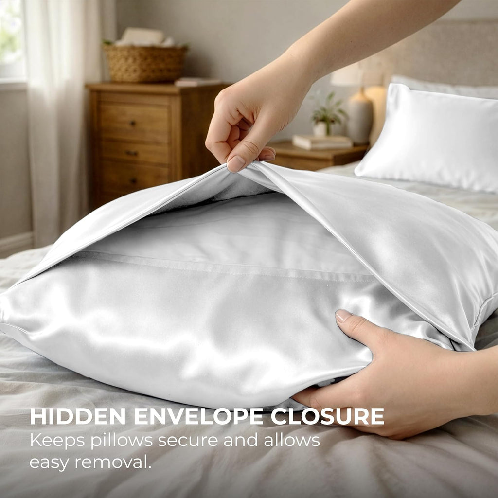 PureBedding Pure Bedding Satin Pillowcase 2 Pack - Queen Size (20"x30", White) - Silky Pillow Cases for Hair and Skin - Satin Pillow Covers…