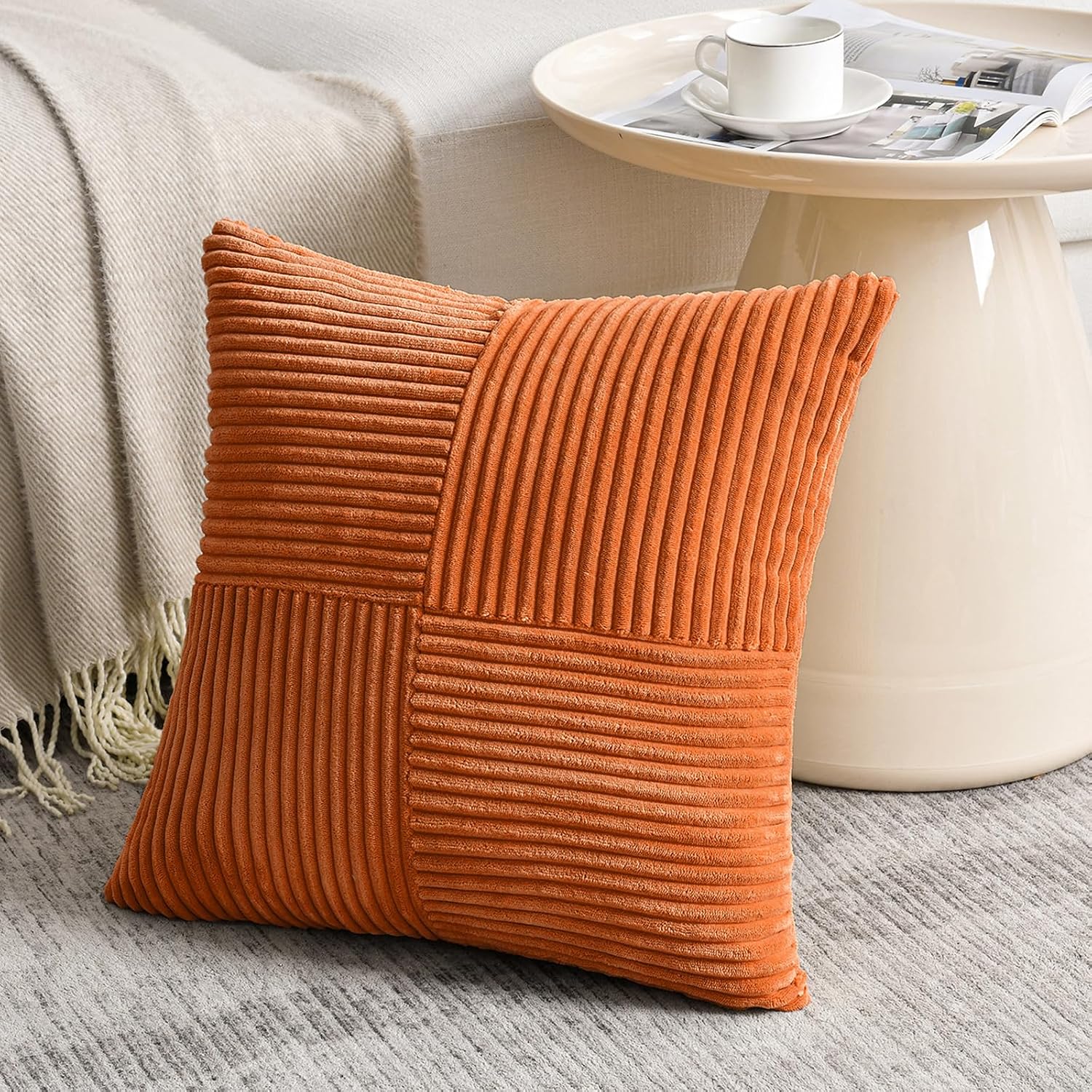 Fancy Homi 2 Packs Burnt Orange Decorative Throw Pillow Covers 20x20 Inch for Living Room Couch Bed Sofa, Rustic Farmhouse Boho Home…