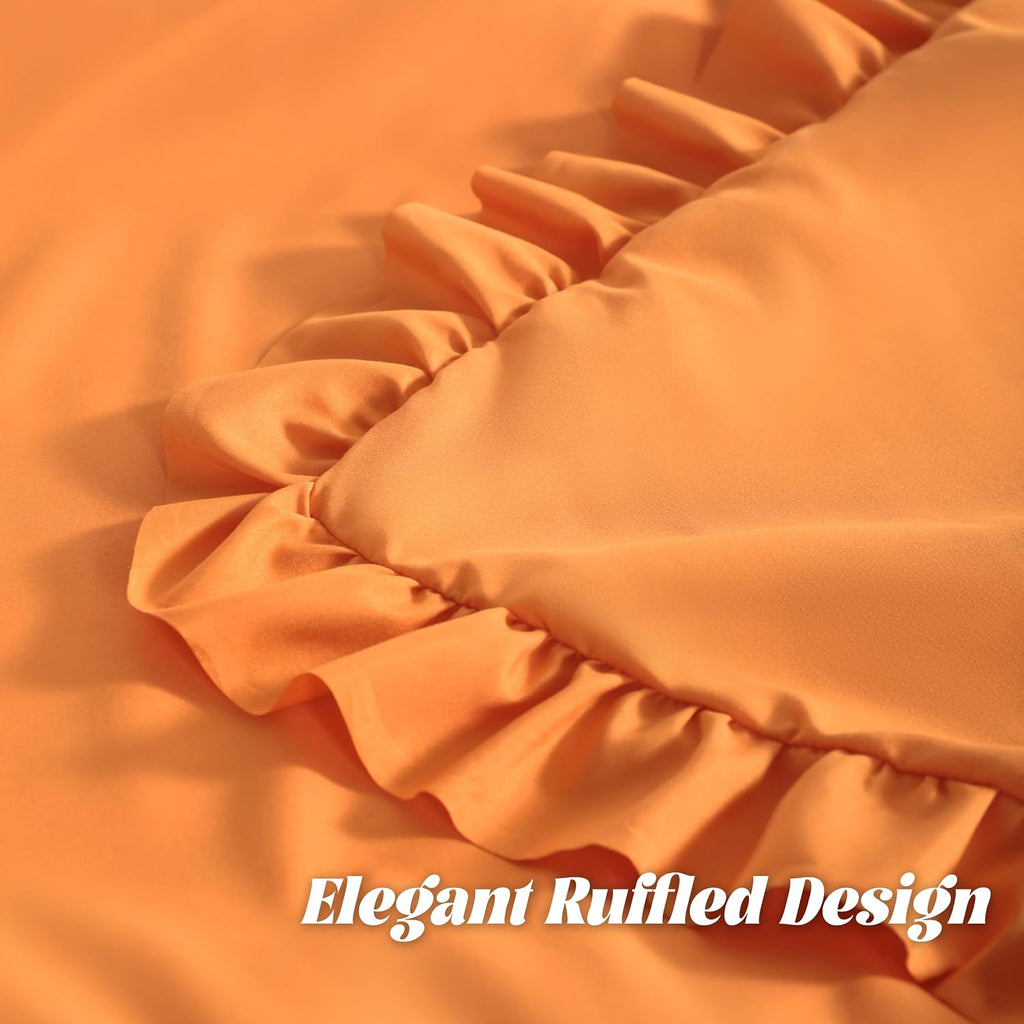 Bedsum Ruffled Body Pillowcase, 20x54 Body Pillow Cover, Brushed Microfiber with Envelope Closure, Soft Wrinkle-Resistant, Orange