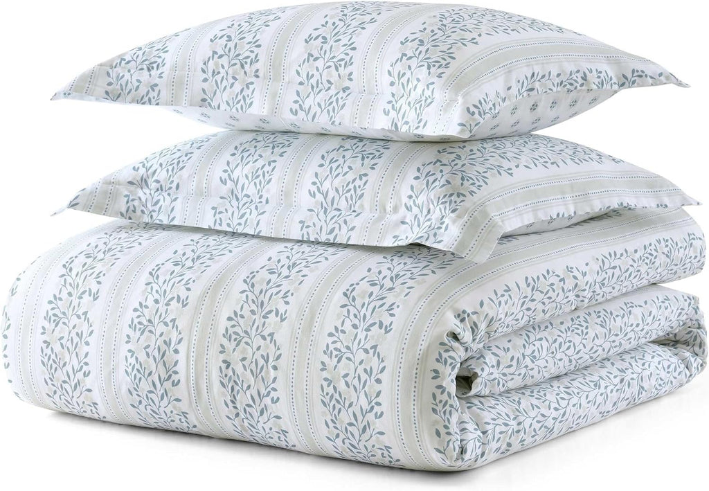 MarthaStewart Martha Stewart - King Duvet Cover Set, 100% Smooth & Silky Sateen Cotton Bedding, 3 Piece Striped Bedding with Matching Pillo…