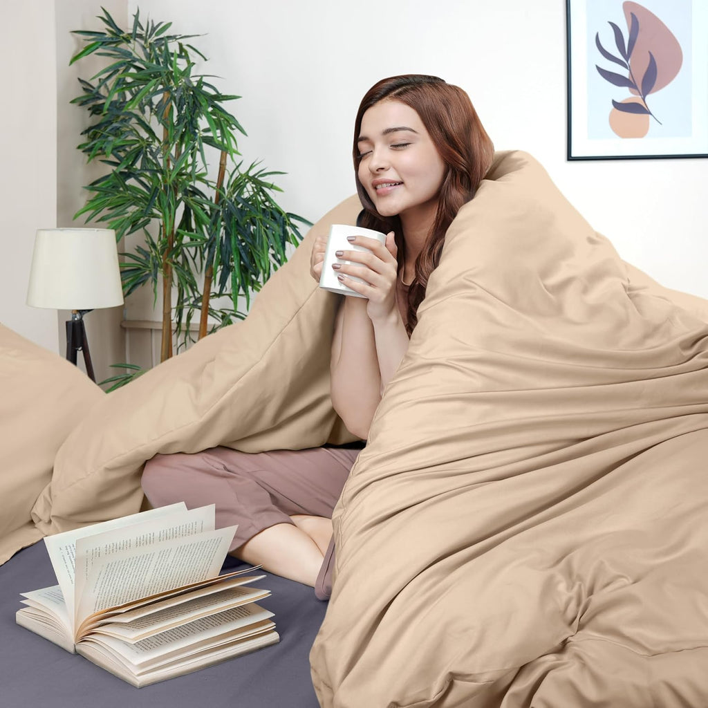 Utopia Bedding Duvet Cover Twin Size - 2 Piece with Zipper Closure - 1 Comforter Cover 68X90 Inches & 1 Pillow Sham 20X26 Inches (Beige)…