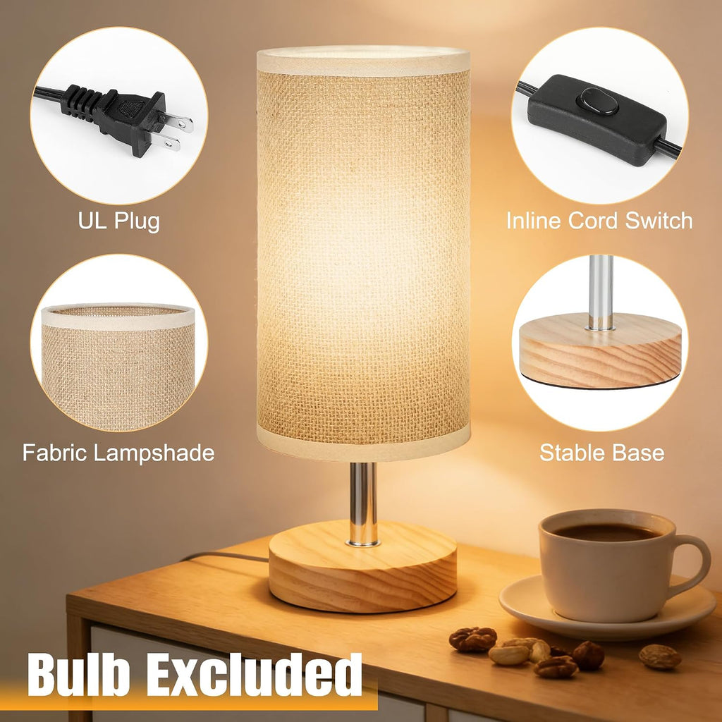 Bedside Table Lamps, Table Lamp for Bedroom, Lamps for Night Stands with Linen Lampshades, Small Table Lamp for Living Room, Office (Bulb…