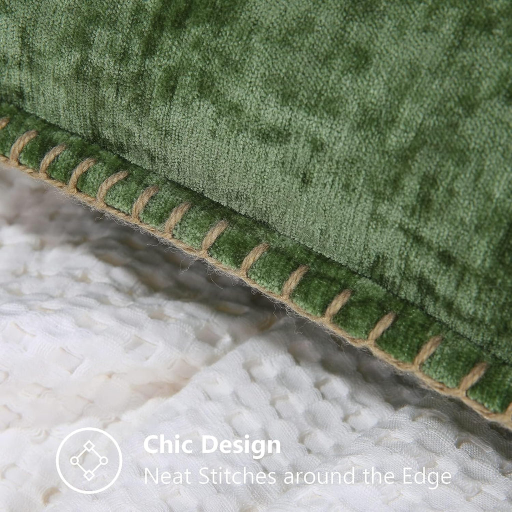 decorUhome Chenille Soft Cozy Throw Pillow Covers 26x26 Set of 2, Modern Farmhouse Boho Velvet Decorative Euro Sham Pillow Cases with Stitc…