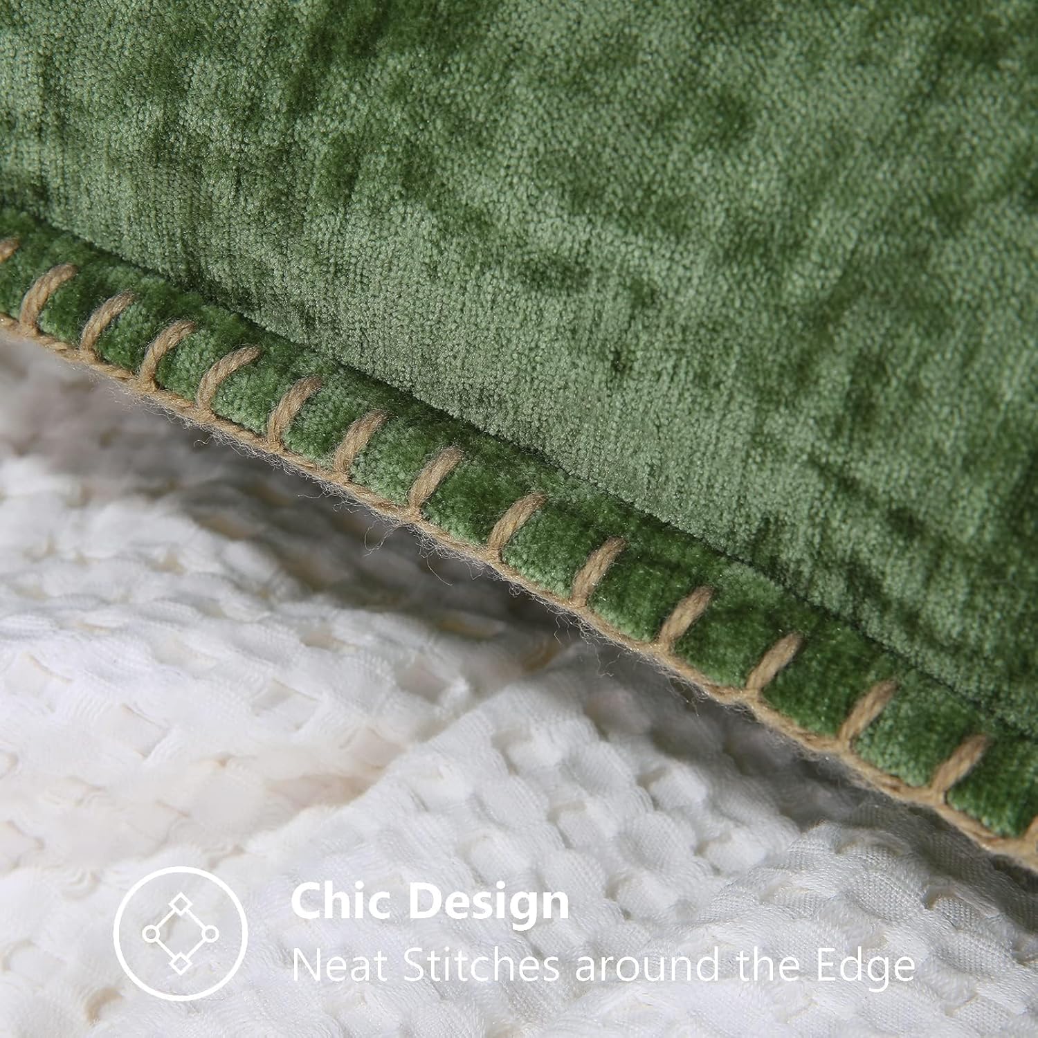 decorUhome Chenille Soft Cozy Throw Pillow Covers 18x18 Set of 2, Modern Farmhouse Boho Velvet Decorative Pillow Cases with Stitched Edge f…