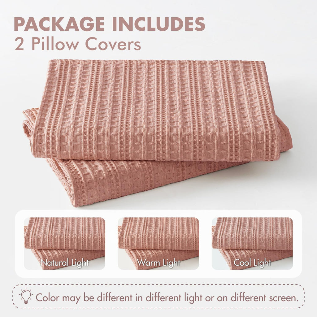 Set of 2 Decorative 100% Cotton Waffle Euro Sham Pillow Covers 26x26, Neutral Throw Pillows Weave European Cushion Cases for Couch Sofa…