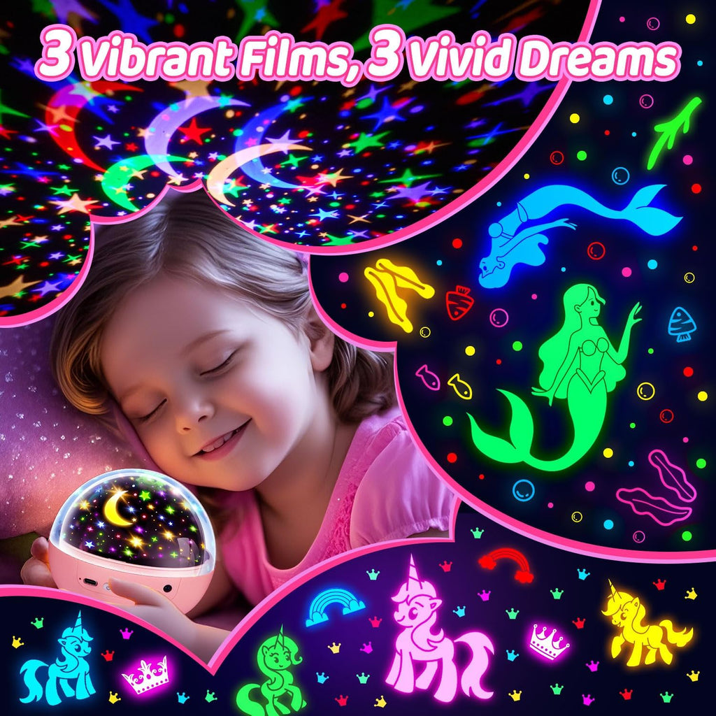 COOLNIGHT Unicorn Night Light Star Projector for Kids, 3 Films+93 Colors Kids Projector Night Light,360° Rotating All Night…