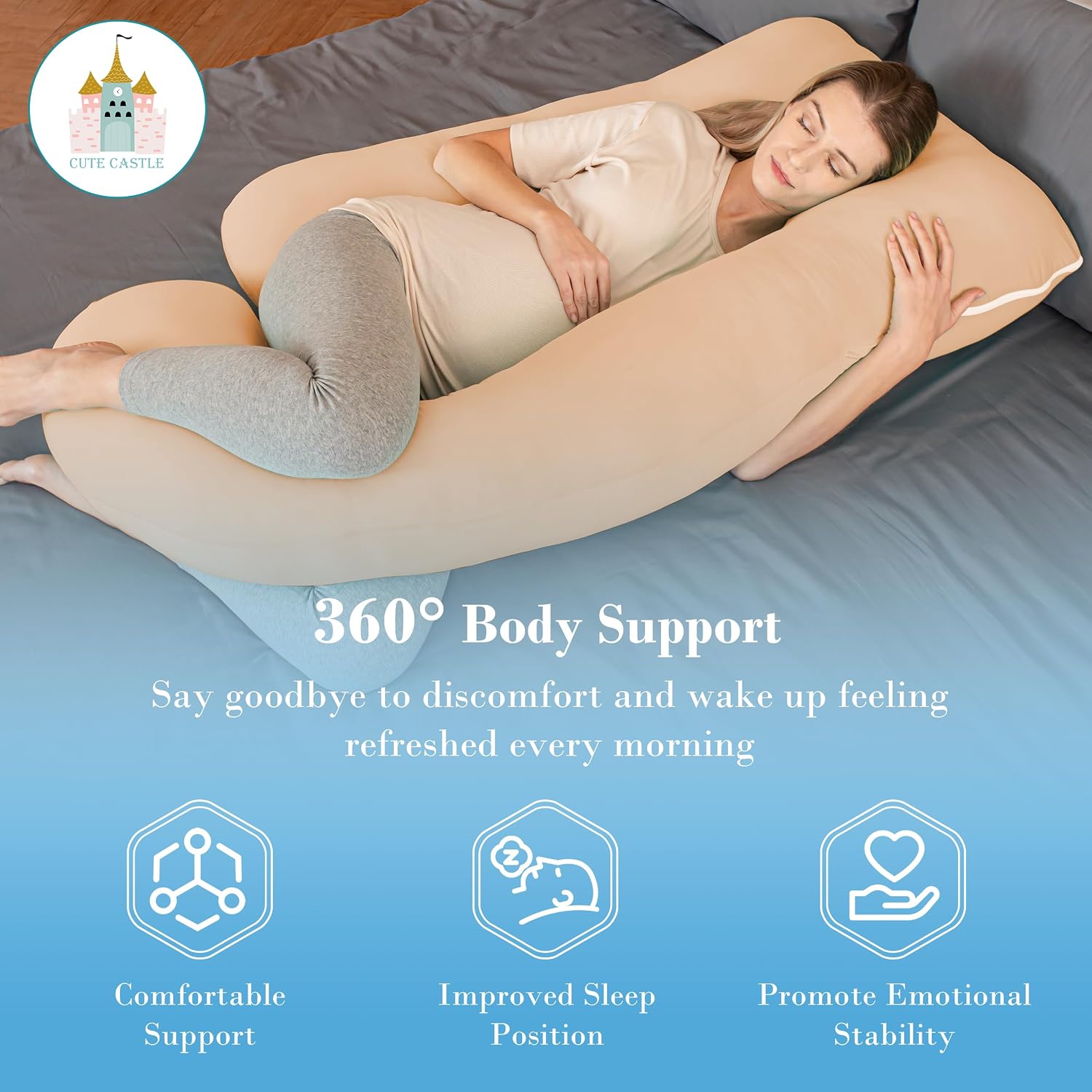 Cute Castle Cooling Cover Pregnancy Pillows, Soft U-Shape Maternity Pillow with Removable Cover - Full Body Pillows for Adults Sleeping…