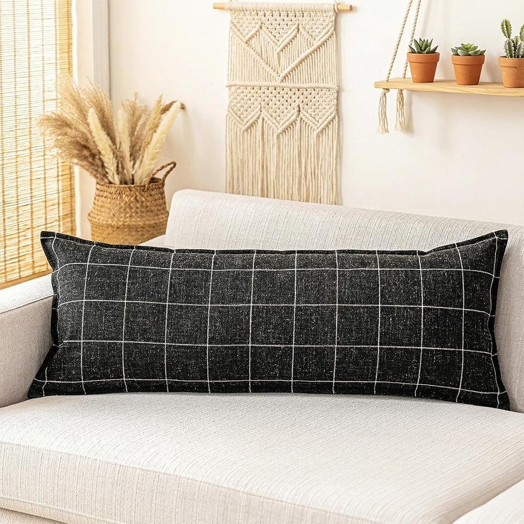 CARRlE Home Decorative Long Lumbar ThrowPillow Covers 14x36 for Bed Without PillowInsert, Black Boho Long Body Pillow Cover 14 x36, Cute…