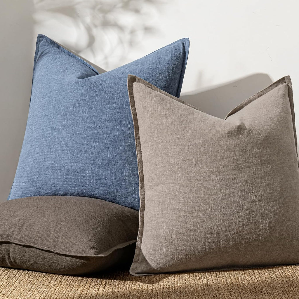 Anroduo Pack of 2 Decorative Linen Pillow Covers Blue Ashes Neutral Farmhouse Boho Soild Cushion Case Soft Accent Pillowcase for Couch Sofa…