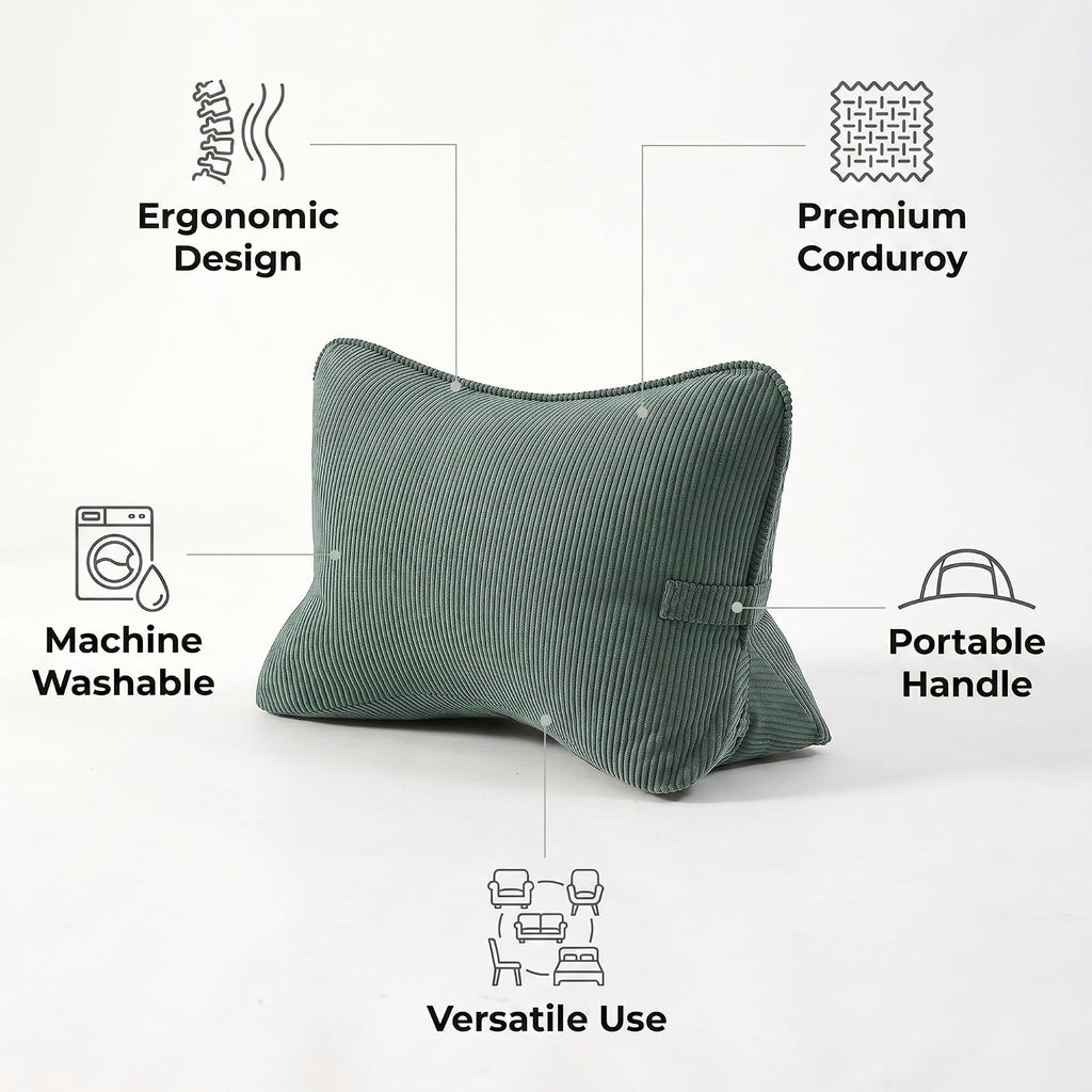 Ailuteie Pat. Pend. Corduroy Lumbar Support Pillow for Sitting and Posture Support, Triangle Cushion for Bed, Sofa or Couch, Reading Back P…