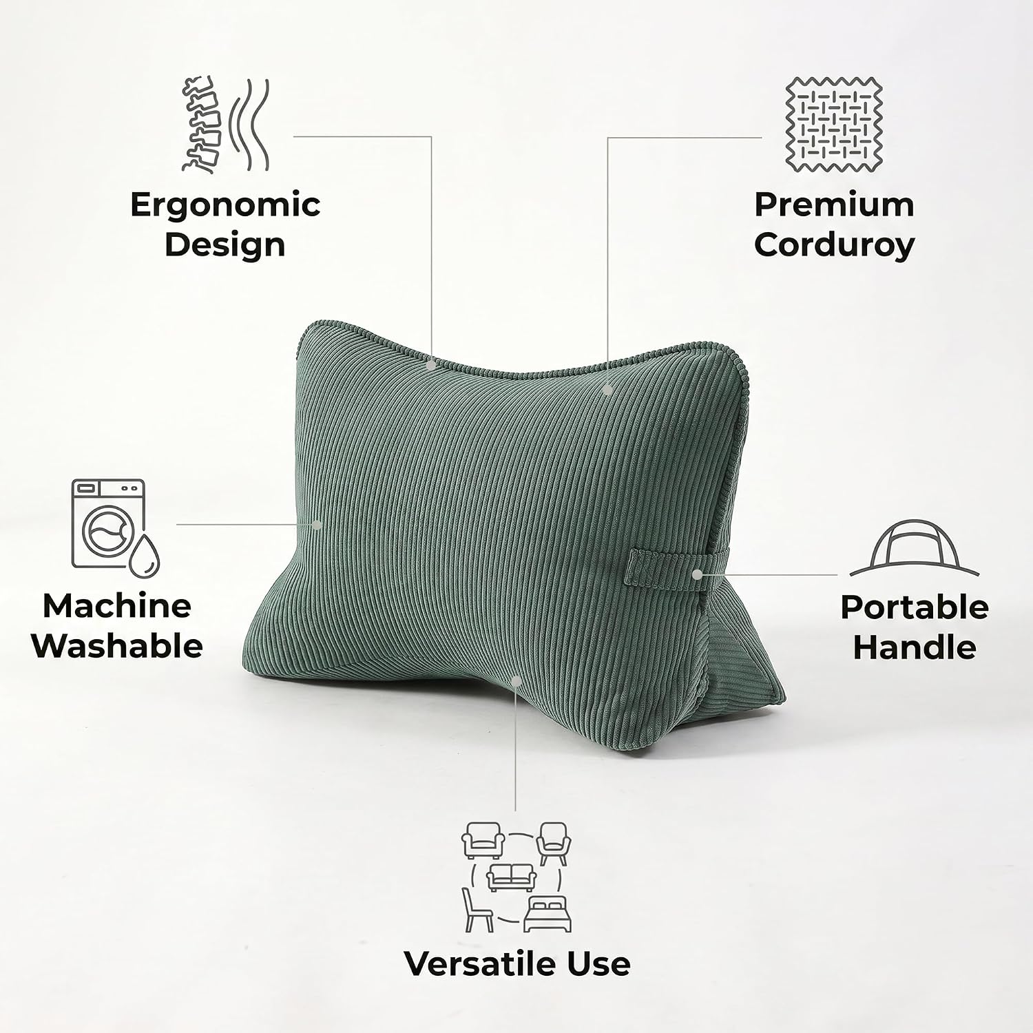 Ailuteie Pat. Pend. Corduroy Lumbar Support Pillow for Sitting and Posture Support, Triangle Cushion for Bed, Sofa or Couch, Reading Back P…