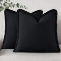 decorUhome Summer Decorative Neutral Linen Fringe Throw Pillow Covers Set of 2 Black Pillow Covers with Tassels Soft Farmhouse Boho Accent…