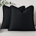 decorUhome Summer Decorative Neutral Linen Fringe Euro Sham Throw Pillow Covers Set of 2 Black Pillow Covers with Tassels Soft Farmhouse Bo…