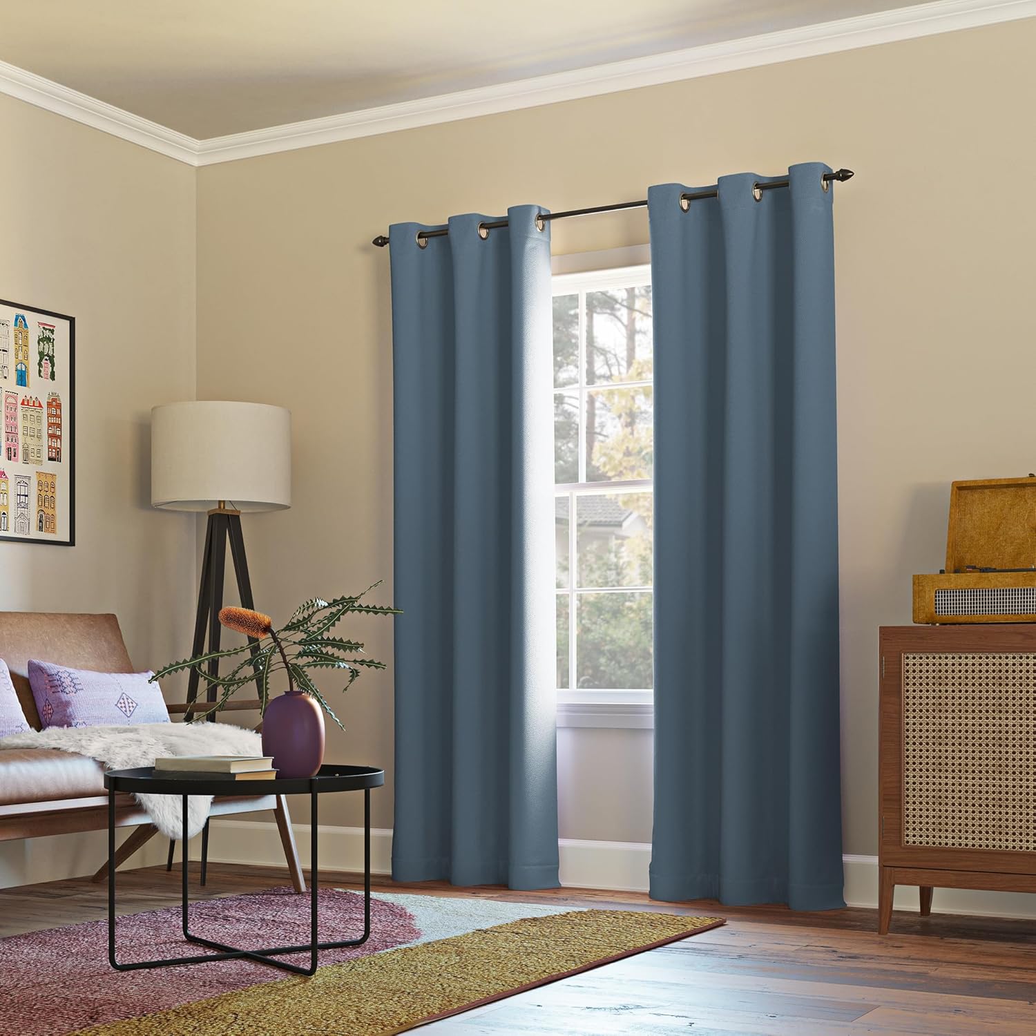 Sun Zero Easton Energy Saving Blackout Grommet Curtain Panel, 40" x 95", Denim Blue