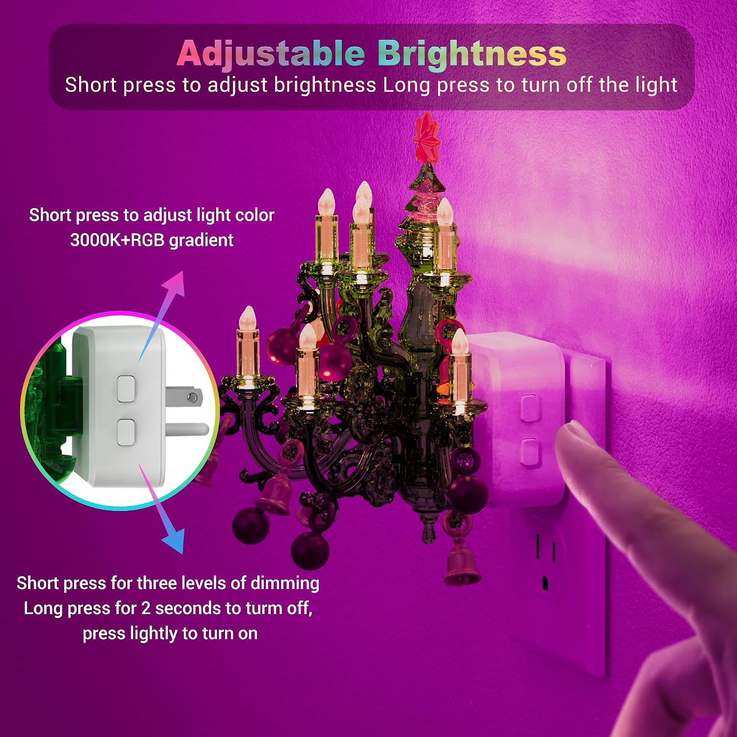 JandCase Night Lights Plug into Wall, 2 Pack Christmas RGB Pendant Night Light with Flame Effect,10 Color Changing Nightlight with180°…