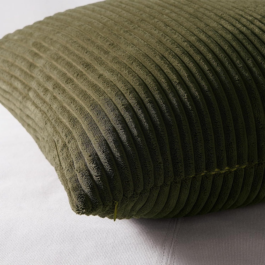 Topfinel Couch Throw Pillows Covers 18x18 Inch Set of 4, Olive Emerald Green Corduroy Decorative Cushion Case, Rustic Fun Living Room Decor f…
