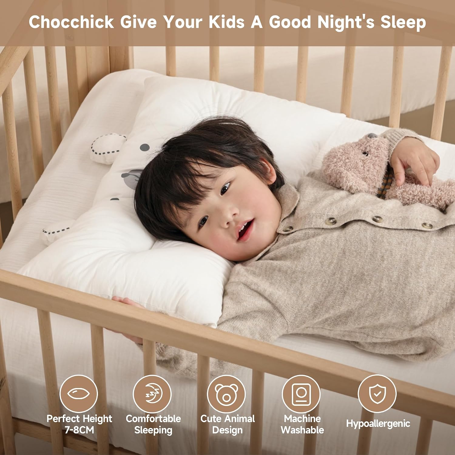 ChocChick Choc chick Toddler Pillow,20X14inches Machine Washable Soft Hypoallergenic Kids Pillows, Child Cute Animal Perfect Toddler Pillows…