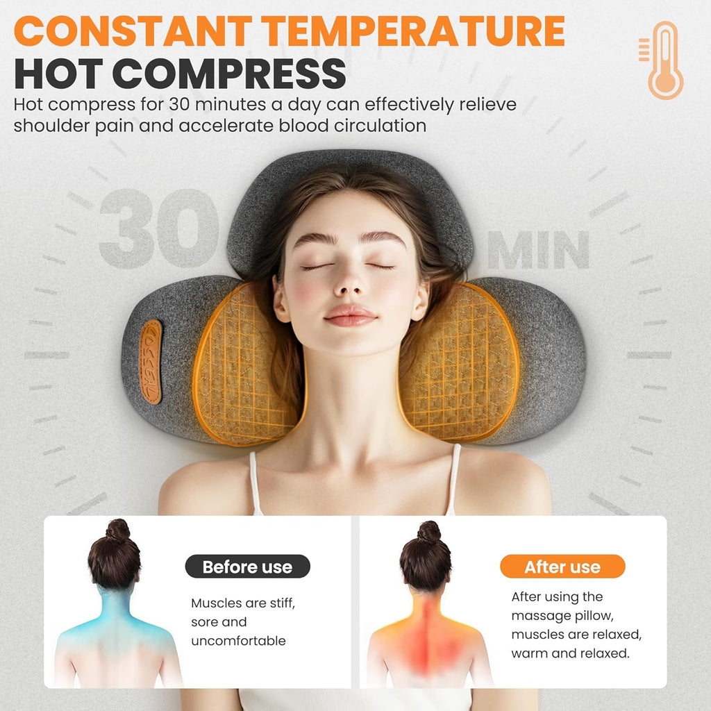 3-in-1 Neck Massage Pillow—with Heat, Massage, and Traction Stretching, Deep Tissue Massage Relieves Shoulder and Neck Muscle Pain and…