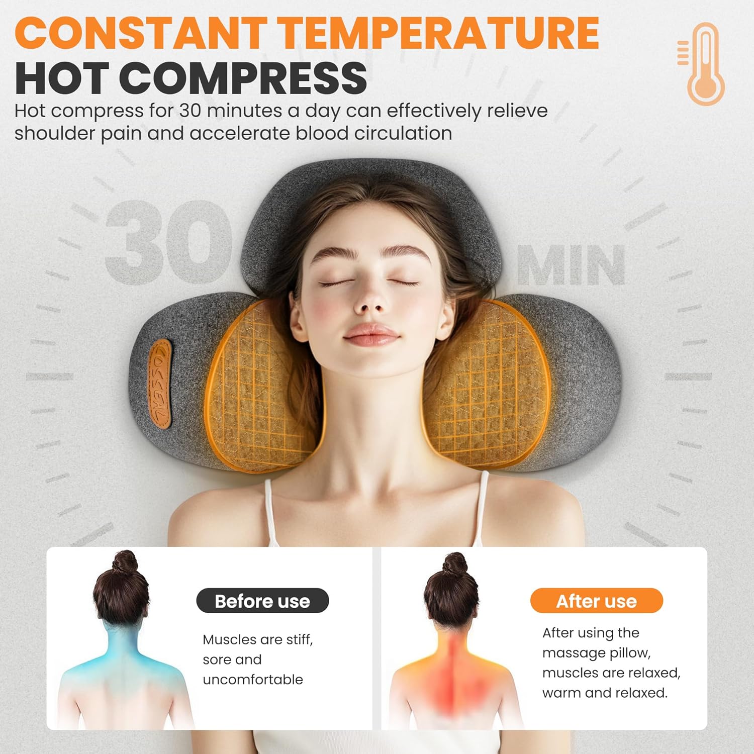 3-in-1 Neck Massage Pillow—with Heat, Massage, and Traction Stretching, Deep Tissue Massage Relieves Shoulder and Neck Muscle Pain and…