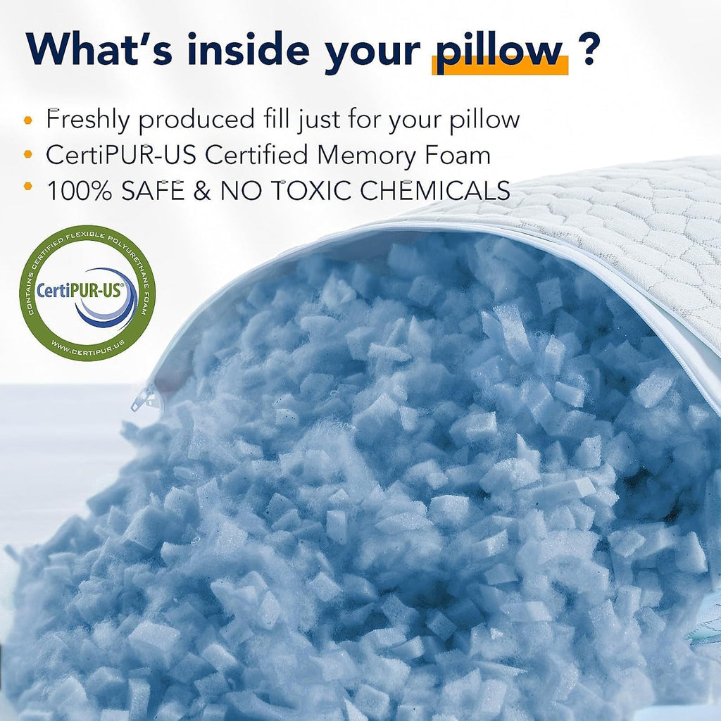 Qutool Cooling Pillow for Sleeping, CertiPUR-US Shredded Memory Foam Queen Pillow Set of 1, Cool Pillow for Hot Sleepers Adjustable Firm Pi…