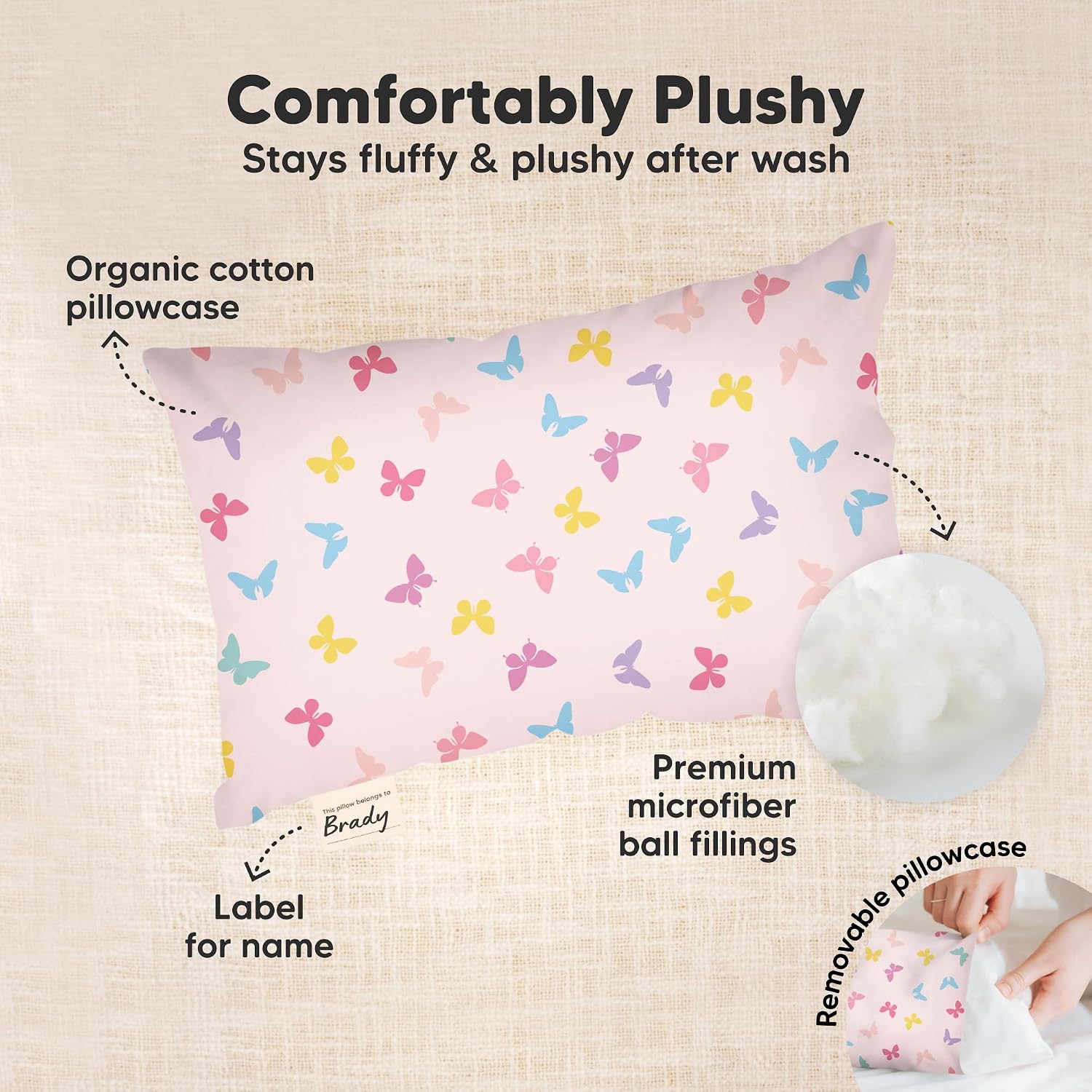 Mini Toddler Pillow with Pillowcase - 9x13 My Little Dreamy Travel Kids Pillow for Sleeping, Toddler Bed, Small, Tiny, Organic Cotton…