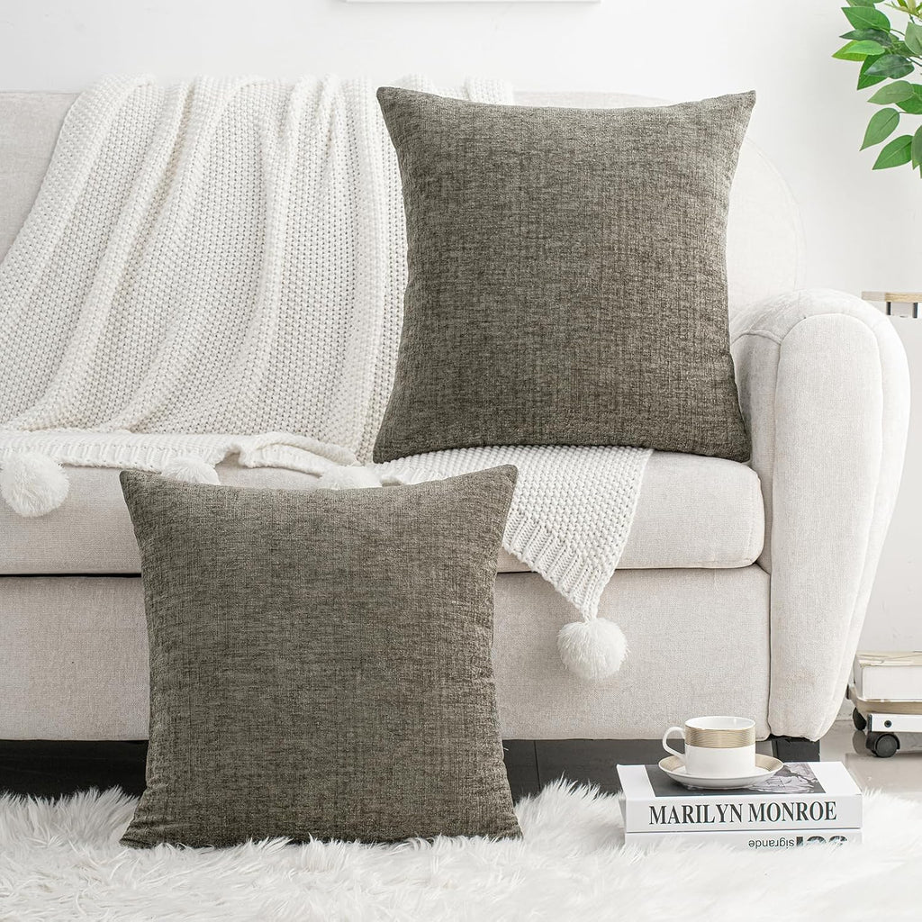 Hwy50 HWY 50 Dark Gray Couch Pillow Covers 18x18 Inch Pack of 2, Soft Chenille Decorative Throw Pillow Cases Farmhouse for Sofa Living Room…