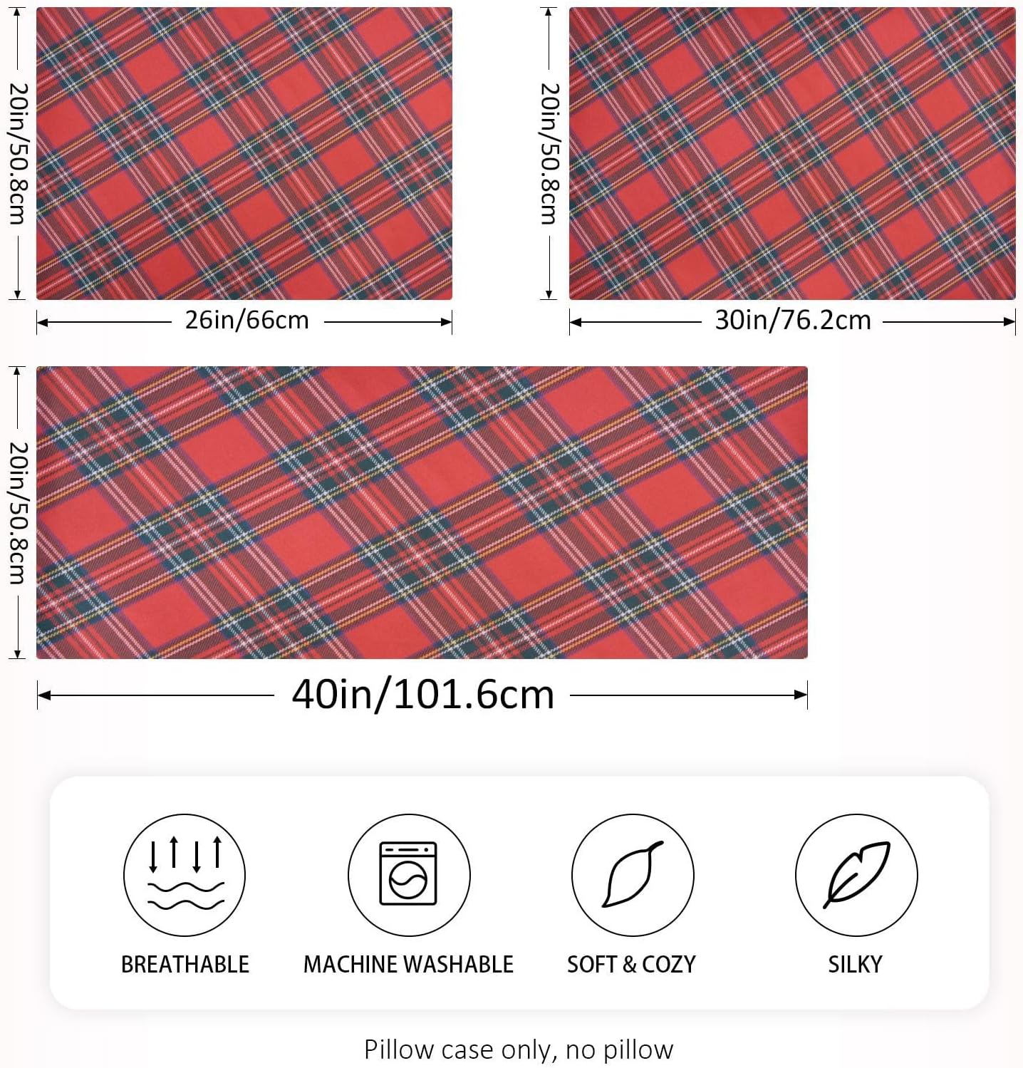 Stewart Tartan Plaid Pillow Covers Silk Pillowcase for Hair and Skin Soft and Smooth Cooling Satin Pillowcase Queen Size Pillow Case for…