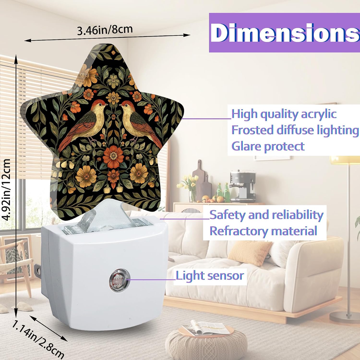 Vintage Birds Night Lights Plug Into Wall Decorative, Retro Flower Sleep Friendly Lamp, Energy Efficient Dusk-to-Dawn Sensor Nightlights…