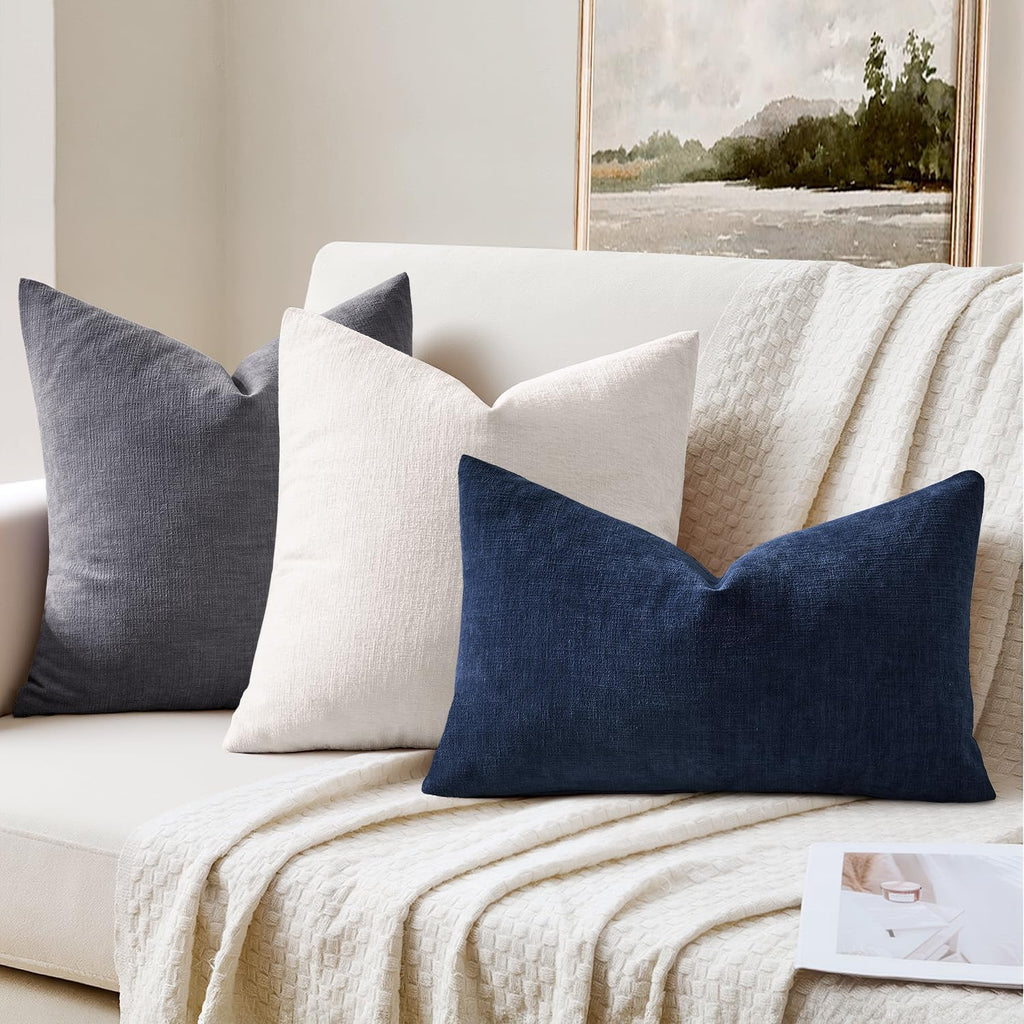 Miulee Navy Couch Pillow Covers 20x20 Inch, Set of 2 Soft Chenille Decorative Square Throw Pillow Covers Farmhouse for Sofa Living Room Bed…