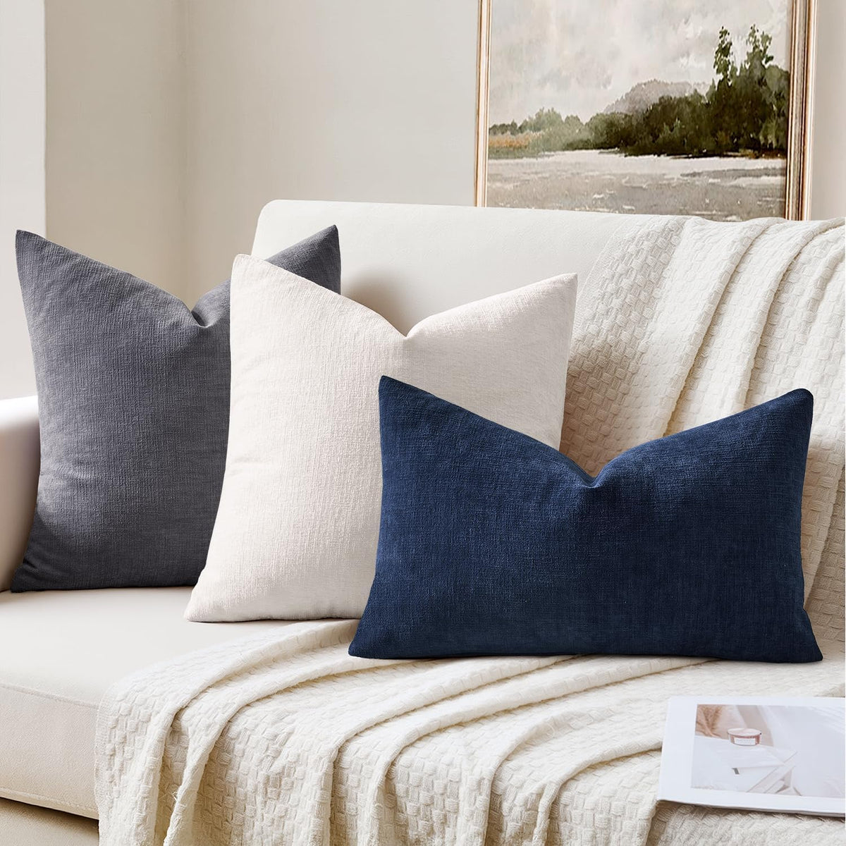 Miulee Navy Couch Pillow Covers 20x20 Inch, Set of 2 Soft Chenille Decorative Square Throw Pillow Covers Farmhouse for Sofa Living Room Bed…