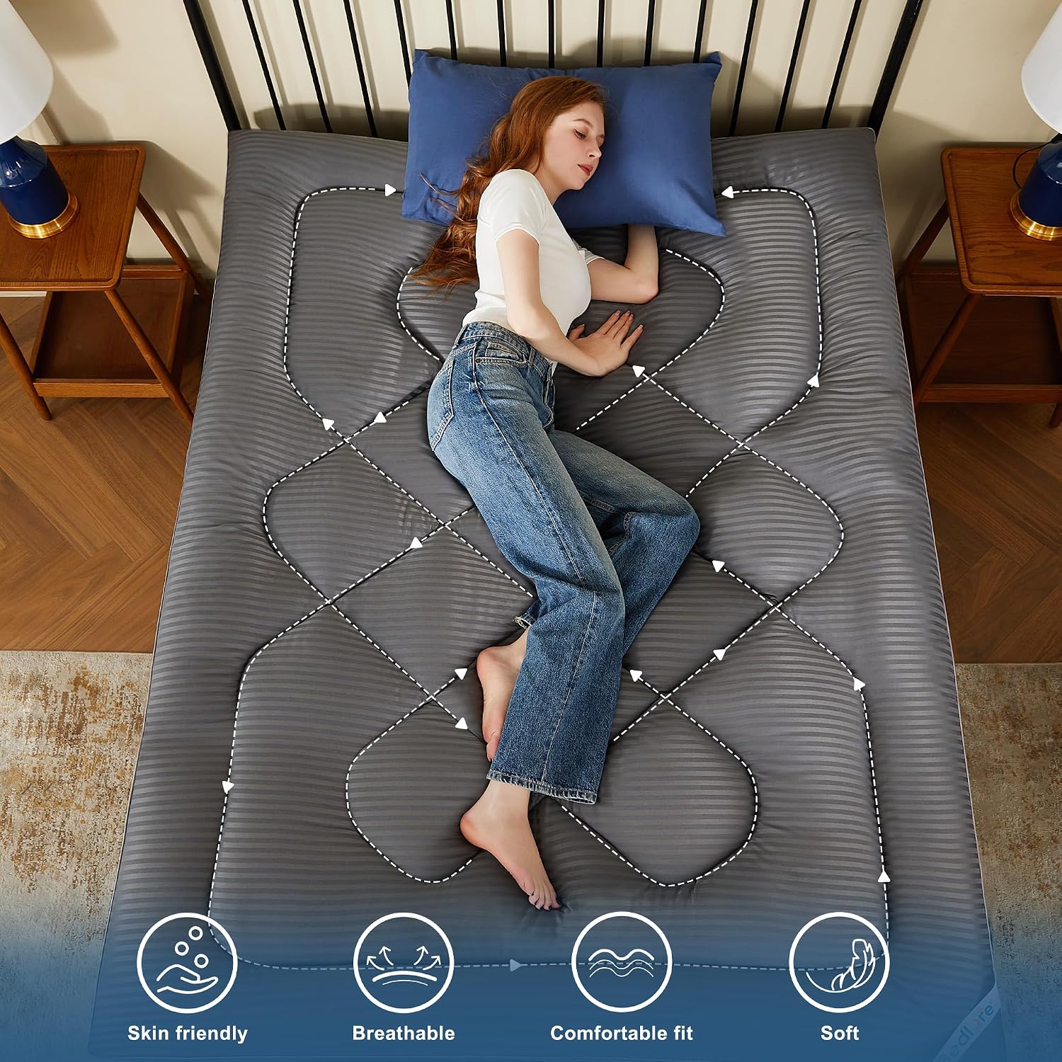 Bedlore Twin Mattress Topper, Thick Pillow Top Pad for Back, Cooling Soft Mattress Cover with Deep Pockets 6-15 inch 15 inch Gray